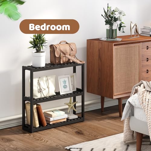 FILWH Bathroom Shelf Bamboo Organizer Rack Adjustable 3-Tier Storage Shelf Wall Mounted Storage Rack Over The Toilet Utility Shelves Living Room Kitchen Shelf(Black) - color: Black