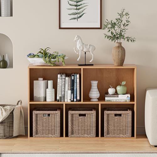 VDNEND Wooden Cube Storage Organizer with Closed Back Panel, 11in Cube Shelf Opening, Bookshelf, Display Shelf,Closet Cabinet for Home and Office (Natural Oak, 5-Cube 35.98L*9.45W*24.09H) - color: Natural Oak, size: 5-Cube 35.98L*9.45W*24.09H