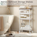 5 Tier Slim Rolling Storage Cart with Wood Top, Narrow Laundry Room Organizer for Tight Gaps, Metal Bathroom Gap Filler, Kitchen Pantry Trolley, Small Spaces (White) - color: White