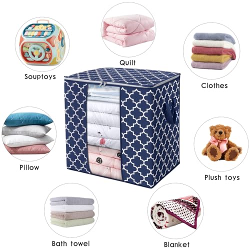 WISELIFE Storage Bags 2 Pack/100L Large Blanket Clothes Organization and Storage Containers for Comforters,Bedding, Foldable Organizer with Reinforced Handle, Clear Window, Sturdy Zippers,Blue - color: Blue, size: 2x 100L