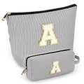 2 PCS Initial Makeup Bags for Women: Cosmetic Bag for Travel Toiletry - Birthday Gifts for 11 12 13 14 15 16 17 18 Years Old Girl Graduation Teacher Gift- Teen Girl Gifts Trendy Stuff - Black A - color: Black, style: A