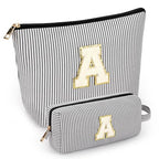 2 PCS Initial Makeup Bags for Women: Cosmetic Bag for Travel Toiletry - Birthday Gifts for 11 12 13 14 15 16 17 18 Years Old Girl Graduation Teacher Gift- Teen Girl Gifts Trendy Stuff - Black A - color: Black, style: A