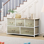 YITAHOME Wide Chest of Drawers, Dresser with 5 Drawers, Oak Greige Fabric Storage Tower, Dresser for Bedroom with 5 Drawers, Living Room, Closets - Sturdy Steel Frame, Wooden Top - color: Oak, style: 5-Drawer