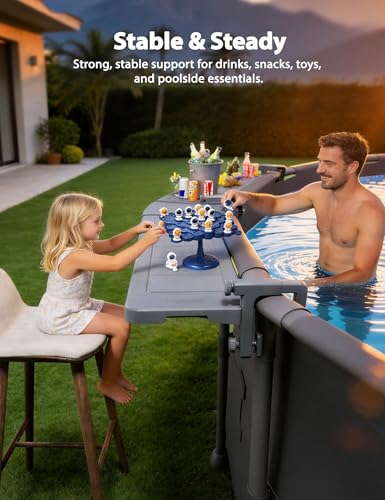 POOLHACKER Poolside Bar Extended, [Original] Swim Up Bar Exclusively for Above-Ground Round Pools. Patio Poolside Table Smart Fold Easy Maintenance, Weather Resistant Stable Tabletop - color: Grey