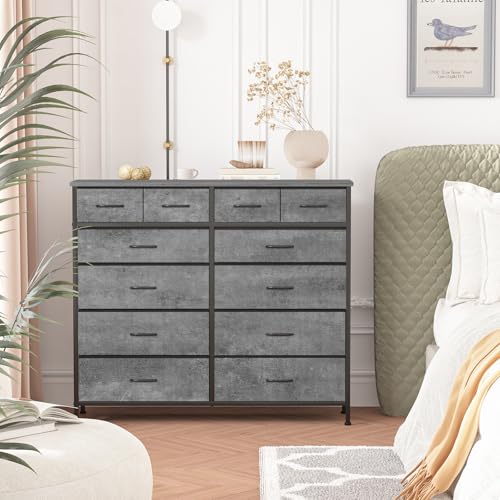 VASICAR Gray Dresser for Bedroom with 12 Deep Drawers, Wide Chest of Drawers, Wood Top TV Stand, Tall Fabric Storage Cabinet for Closet, Nursery, Kid's Room - color: Carbon Grey