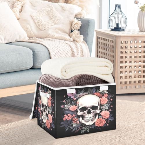 xigua Skull Storage Bins with Lids and Carrying Handle,Foldable Storage Boxes Organizer Containers Baskets Cube with Cover for Home Bedroom Closet Office - color: Skull
