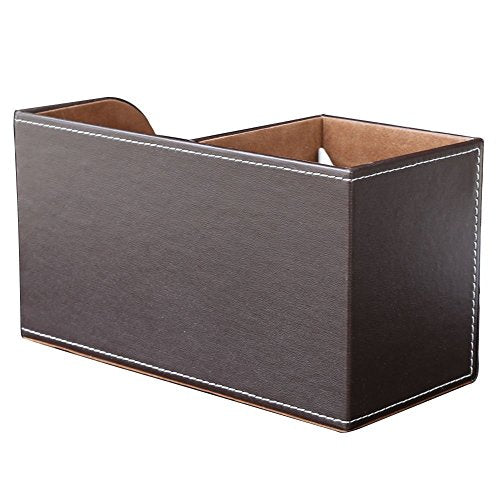KINGFOM Desk Organizer Office Supplies Caddy Pu Leather Multi-function Storage Box Pen/Pencil,Cell phone, Business Name Cards Remote Control Holder with Small Drawer Brown - color: Brown