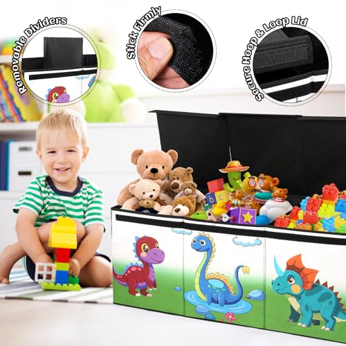 Extra Large Toy Box, Collapsible Storage Organizer with Lids, Sturdy Dinosaur Toy Chest for Boys Girls, 40"x14"x16" Kids Storage Bin Box Baskets for Living Room, Playroom, Bedroom, Nursery - color: Black
