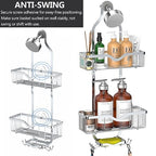 Kadolina Shower Caddy Hanging, Bathroom Shower Rack, Bathroom Organizer with Soap Dish, Over The Showerhead Caddy with Hooks for Razor/Sponge, Bright Silver (Assembly Required) - color: Bright Silver