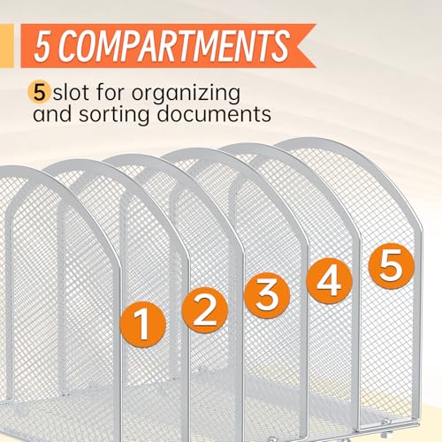 MINDEPOT Desk File Organizer 5 Sections Desktop Organizer File Sorter Office Organization File Folder Holder for Office School & Classroom (Silver, 5 Section - 1Pack) - color: Silver, size: 5 Section - 1Pack