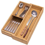 guiogc Bamboo Kitchen Drawer Organizer, Silverware Organizer Expandable Utensil Holder with Removable Knife Block, Cutlery Tray with Drawer Dividers for Kitchen Utensils and Flatware - size: L