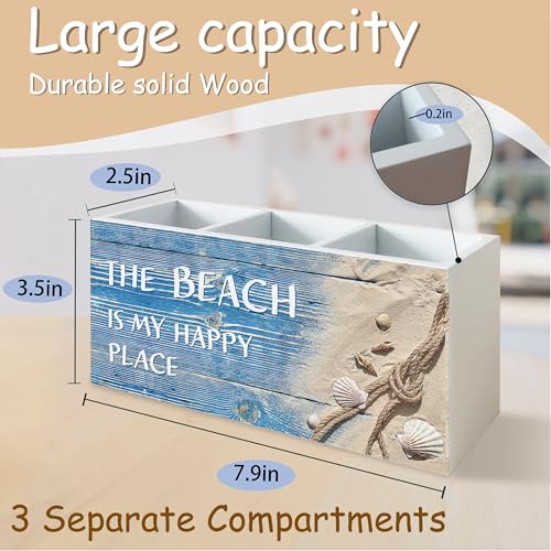 Seashell Coastal Beach Pen Holder for Home Office Kitchen Desk Decor, Beach Wooden Pencil Holder Sign Organizer for Home Office Desk Accessories, Coastal Gifts for Women Men - color: earthy yellow