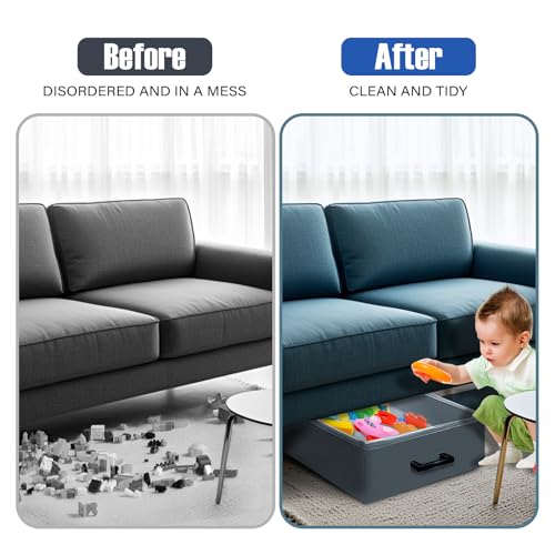 Under Couch Storage, 2 Pack Under Bed Containers, Foldable Under Sofa Storage keeps things out, Under Couch Storage Box for Toys, Blocks, Puzzles, Plush Dolls, Books (23.62 * 15.75 * 5.51in) - size: 23.62*15.75*5.51in