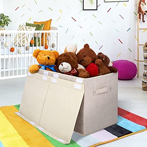 popoly Large Toy Box Chest Storage with Flip-Top Lid, Collapsible Kids Storage Boxes Container Bins for Toys, Playroom Organizers, 25"x13" x16"(Linen Beige) - color: Large Beige