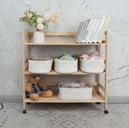XUANGUO Small Woven Storage Baskets 13“X9”X5“ Decorative Rope Bins for Organizing Shelves, Closets, and Toys, Empty Gift Baskets, Cute Organizer Basket for Home and Office White Large - color: white, size: Large