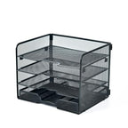SETTFRFE 4 Tier Mesh Paper Letter Tray,Desk File Organizer with A Sliding Drawer,Office Supplies Desk Organizer for Home Office,Black.