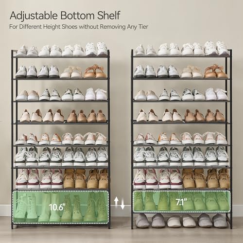 Nunsino Shoe Rack for Closet, Metal Shoe Organizer, 8 Tier Garage Shoe Rack Max Holds 40 Pairs,Shoe Storage shelf,Entryway, Black - color: Black, size: 8 Tier