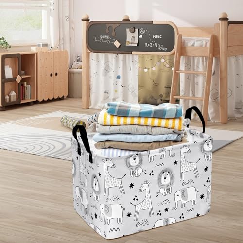MAIZMZ Kids Storage Basket Baby Foldable Toys Organizer Bins Decorative Gifts Bakset Waterproof Nursery Hamper Women Storage Cube Kids Laundry Basket for Home/Dorm/Kitchen/Pet/Office/Closet/Shelf/ - color: grey zoo