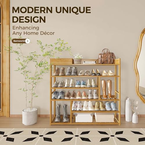 Bamworld Shoe Rack for Front Door Entrance Bamboo Shoe Organizer with Storage Box Free Standing Shoe Cabinet Shoe Storage Shelf for entryway, Closet and Doorway (Natural) - color: Natural