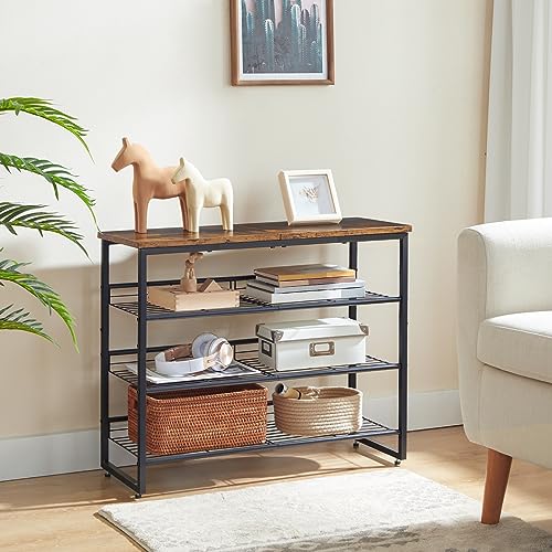 HOOBRO Shoe Rack, 4 Tier Shoe Organizer for Front Door Entrance, Shoe Shelf with Adjustable Tilt Angle, Holds 12-16 Pairs, for Entryway, Garage, Closet, Rustic Brown and Black BF09XJ01 - size: 29.5"L x 11.4"W x 23.2"H
