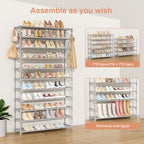 VILICK 11 Tiers Tall Wide Shoe Rack 55 Pairs Large Capacity Sturdy Durable Shoe Rack for Closet Metal Shoe Organizer Shelf with Two Hooks Space Saving for Entryway Grey - color: Grey