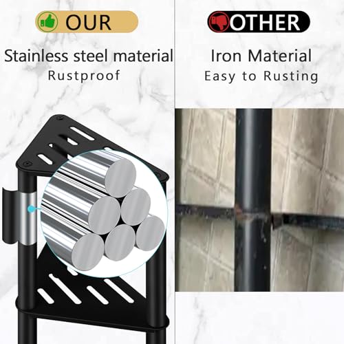 VOTZAAQ Shower Foot Rest, Shower Stool for Inside Shower, Stainless Steel Waterproof Shower Stool for Shaving Legs - Corner Bathroom Bench Seat with Storage Shelf for Small Shower Spaces - color: Triangle-black