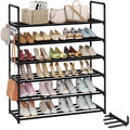 Metal Shoe Organizer,6 Tiers Shoe Storage Shoe Rack with Hooks,Fit 24-30 Pairs,Adjustable Shoe Shelf for Entryway,Hallway,Bedroom,Metal Bottom Support - size: 6 Tier