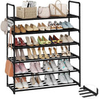 Metal Shoe Organizer,6 Tiers Shoe Storage Shoe Rack with Hooks,Fit 24-30 Pairs,Adjustable Shoe Shelf for Entryway,Hallway,Bedroom,Metal Bottom Support - size: 6 Tier