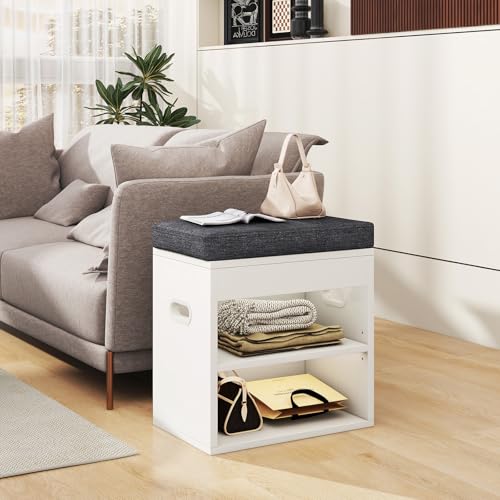 YMYNY Small Shoe Storage Bench with Cushion and Drawer, 2 Tier Adjustable Entryway Bench with Storage, Wooden Shoe Rack Bench for Entryway, Living Room, Hallway, Closet, Bedroom, White, HSC002W - color: White
