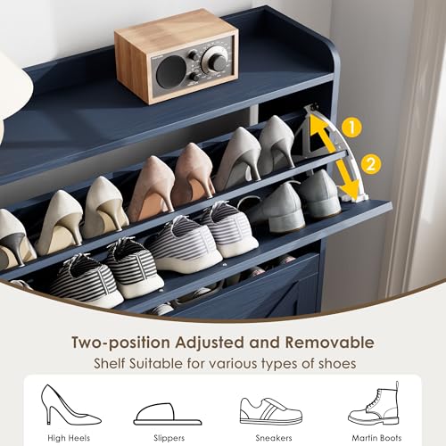 Nicetree Shoe Storage Cabinet, Shoe Cabinet with 2 Flip Drawers, Narrow Shoe Rack Cabinet, Farmhouse Slim Shoe Cabinet Storage for Entryway,Blue - color: Navy Blue, style: 2-Drawers