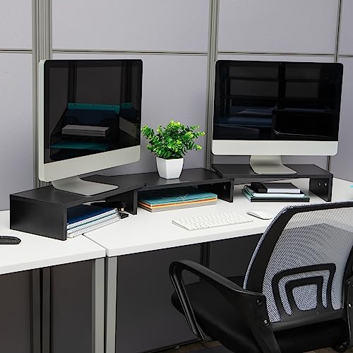 Mind Reader Dual Monitor Stand, Desktop Organizer, Laptop Riser, Office, MDF, 51.25"L x 9.25"W x 4.75"H, Black - color: Black