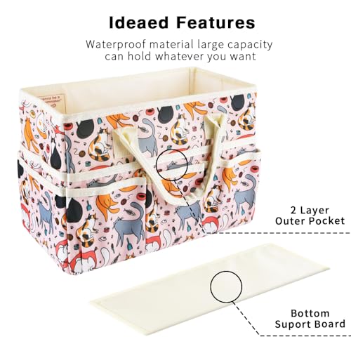 E-WEICHEN Craft Organizer Tote Bag Art Storage Caddy with Multiple Pockets Containers for Art,Craft,and Office Supplies Storage.Pink Cat - color: Pink Cat