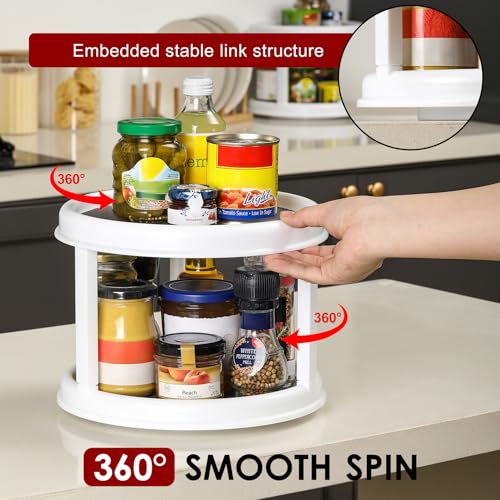 2 Tier 10" Turntable Lazy Susan Spice Organizer - Rotating Seasoning Rack for Pantry Cabinet Kitchen Countertop, Table Top Organizing - Multiuse Two Tier Rotating Organization Rack Spinner - size: 10inch - 1 Pack