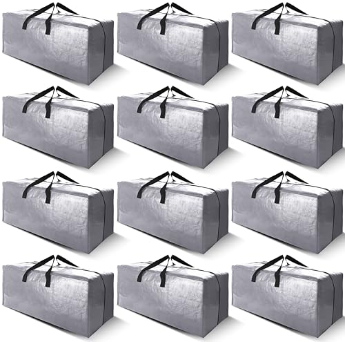 Cosy Family 12 Pack Heavy Duty Moving Bags with Backpack Straps - Strong Handles & Zippers, Storage Totes For Space Saving, Fold Flat, Alternative to Moving Box (X-Large-Set of 12, Silver) - color: Silver, size: 24 gal-Pack of 12