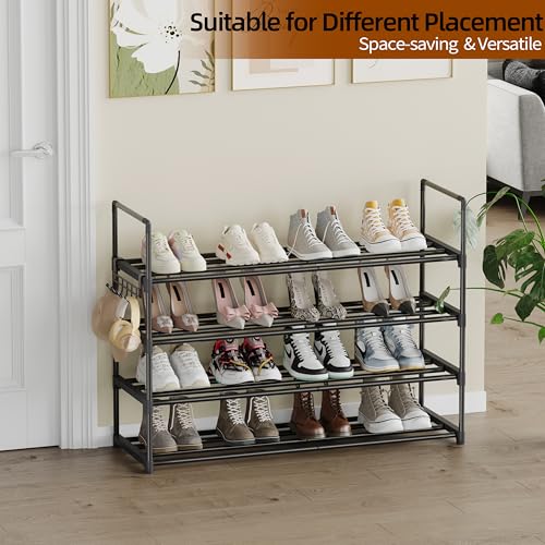 Shoe Rack - 4-Tier Shoe Organizer with Adjustable Shelf Height, Sturdy Shoe Storage Shelf, Perfect for Front Door Entrance, Closet & Entryway, Easy to Assemble, DIY Layering Options (M - 4 Tier) - size: 4 Tiers