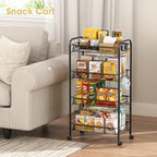 TOOLF 4-Tier Rolling Cart, Metal Utility Cart with 3 Hooks, Easy Assemble Mobile Storage Trolley On Wheels, Metal Shelving Units Kitchen Bathroom Laundry Room - color: Black, size: 4-Tier