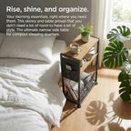 Skinny Side Table with Storage, 3 Tier Slim Side Tables for Small Spaces, Skinny End Table Narrow Bedside Table Narrow Side Table for Living Room, Bedroom - color: Oak
