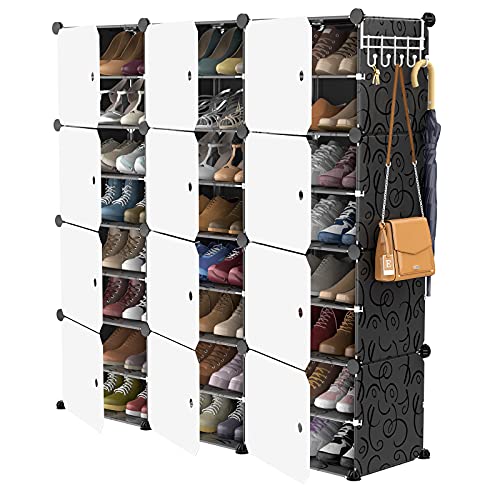 VTRIN Portable Shoe Rack Organizer - 48 Pair Tower, 4 Tiers for Entryway Shelf Storage - Cabinet Stand for Heels, Boots, Slippers - Narrow Standing Stackable Space Saver - Black White - color: Black+white Door