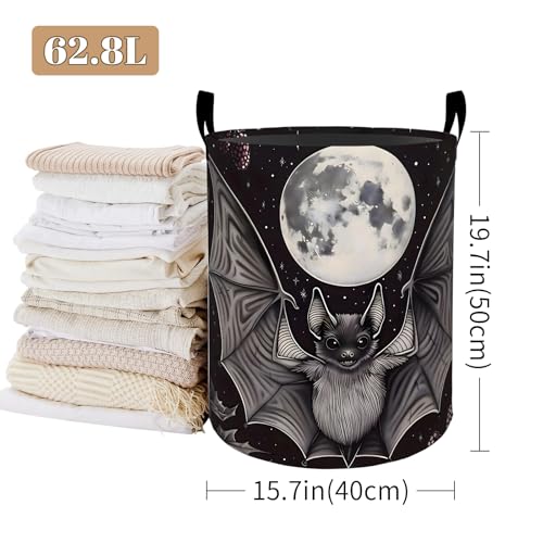 Gothic Bat Laundry Basket, Goth Moon Foldable Oxford Cloth, Waterproof Dirty Clothes Hamper with Handles, Clothing Storage Bucket Toy Organizer for Bathroom Bedroom Dorm, 19.7"x15.7" - style: Bat