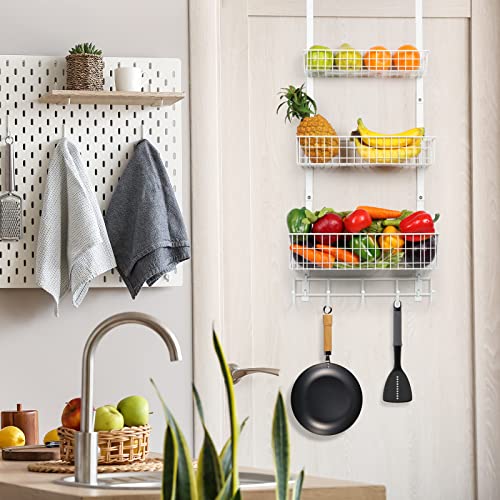 YBING Over The Door Organizer with Hooks Door Hanger Towel Rack with 3 Mesh Baskets Back of Door Hanging Shelf Organizer Behind Door Pantry Organizer for Bathroom Bedroom White - color: White