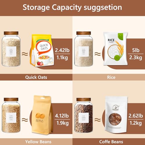 KEYWING 88oz Large Glass Jars with Airtight Acacia Wood Lids, Set of 3 Food Storage Containers for Flour, Sugar, Rice, Pasta, Cereal, Cookies – Includes 126 Labels - size: 88 Fl.oz