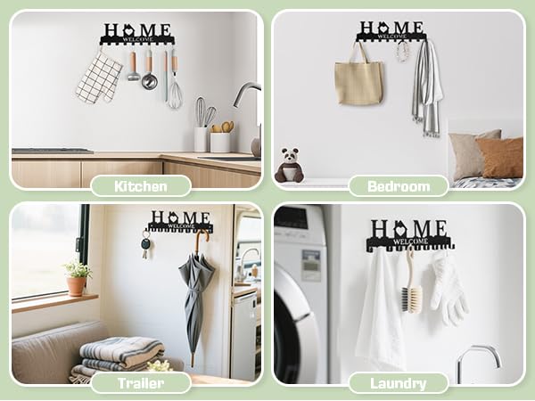 Key Holder Wall Mount, Metal Adhesive Key Hanger with 10 Hooks, 2 Installation Methods, Black - style: 10 Hooks
