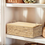 Handmade Water Hyacinth Woven Storage Basket with Lid, Multi - Functional Wicker Organizing Baskets (Set of 2) - size: Large and Small (Set)