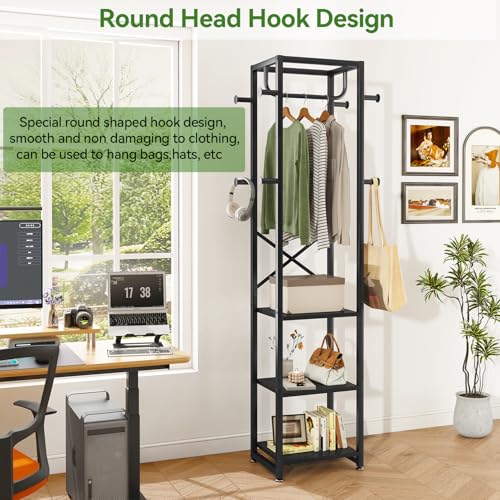 IBUYKE Coat Rack with Shelves, Freestanding Hall Tree with 3 Shelves and 8 Hooks, Industrial Clothes Stand for Entryway, Hallway, Bedroom, Black UTMJ088B - color: Black