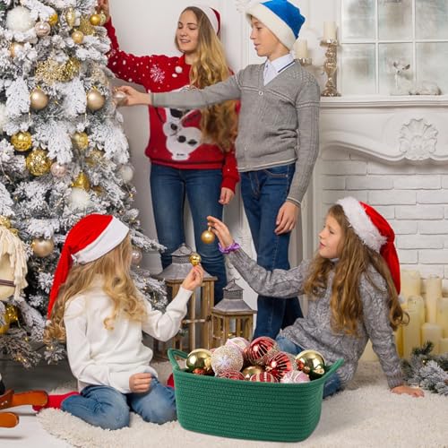 OIAHOMY Woven Basket, Gift Basket Empty with Gift Bags and Ribbons, Rope Baskets for Baby Showers, Storage Baskets with Handles for Nursery, Pet Toy Organizer - Christmas Green - color: Christmas Green, size: Medium: 13.5L*10W*6H