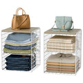 4-Tier Stackable Closet Organizers and Storage, Adjustable Dividers & Wood Top Storage Shelves for Clothes, Wardrobe & Closet Storage Basket Bins/Cube, Space-Saving Closet Organizer System, White