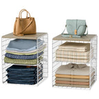 4-Tier Stackable Closet Organizers and Storage, Adjustable Dividers & Wood Top Storage Shelves for Clothes, Wardrobe & Closet Storage Basket Bins/Cube, Space-Saving Closet Organizer System, White