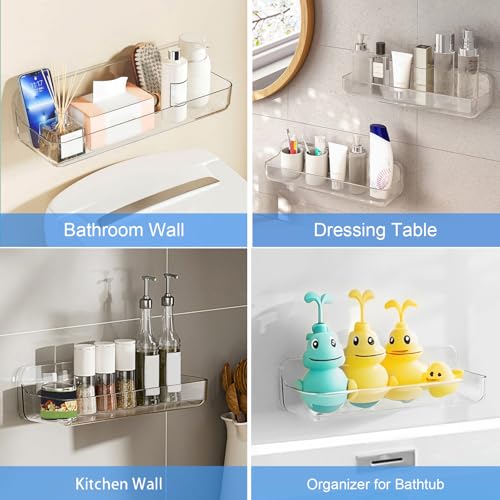 Diesisa Acrylic Wall Mounted Shower Caddy, Clear, Large Size 4D x 12.8" W x 3.3" H, Acrylic Shelf, No Drilling Walls Adhesive Shelf, Bathroom Shelves with Self Adhesive Tape for Bathroom, Kitchen - color: Clear - Long Basket