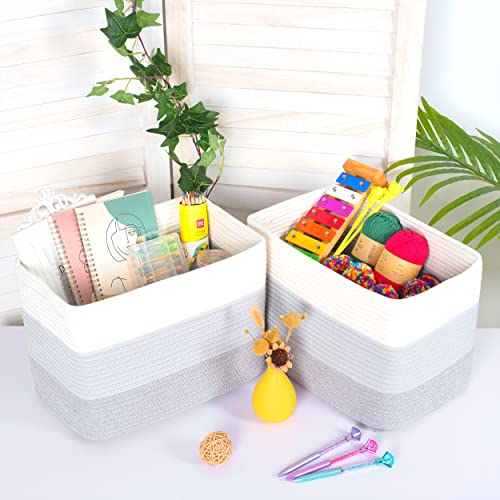 MINTWOOD Design 3-Pack Storage Baskets for Shelves, Playroom and Classroom, Book Basket, Decorative Storage Cube Bins, Woven Closet Organizers, Pantry and Shoe Organizer, 3-Tone Grey - color: 3-Tone Grey