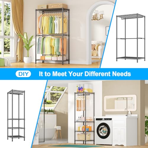 Ulif E10 Clothes Rack（With Stretchable Hanger Rod）Freestanding Clothing Racks for Hanging Clothes，Adjustable Closet Organizer System，Portable Garment Rack 73-97" W x 15" D x 72" H，Max Load 800LBS，Grey - color: Grey